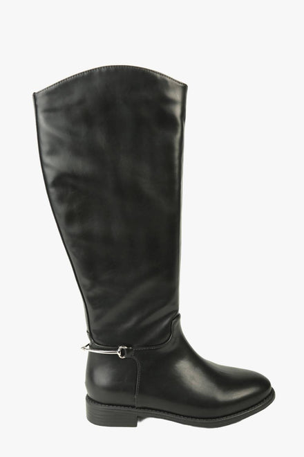 BLACK FLAT KNEE HIGH RIDING BOOT