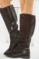 BROWN FLAT KNEE HIGH RIDING BOOT