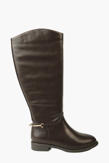 BROWN FLAT KNEE HIGH RIDING BOOT