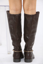BROWN FLAT KNEE HIGH RIDING BOOT