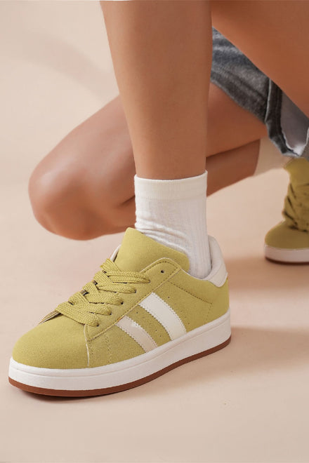 YELLOW CORE CAMPUS DOUBLE STRIPES PLATFORM LACE UP SNEAKERS
