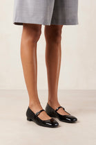 BLACK PATENT BUCKLE STRAP FLAT MARY JANE SHOES