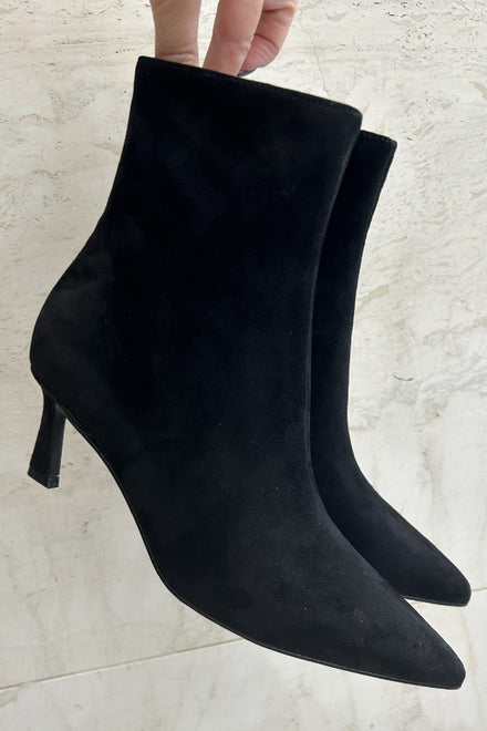 Women's Low Stiletto Heel Ankle Boots in Black Suede