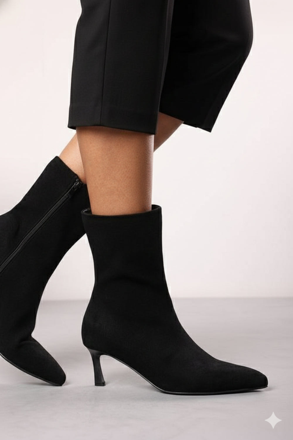 Women's Low Stiletto Heel Ankle Boots in Black Suede