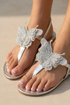 Women’s Sparkly Butterfly T-Strap Silver Flat Sandals – Wholesale Summer Essential