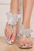 Women’s Sparkly Butterfly T-Strap Silver Flat Sandals – Wholesale Summer Essential