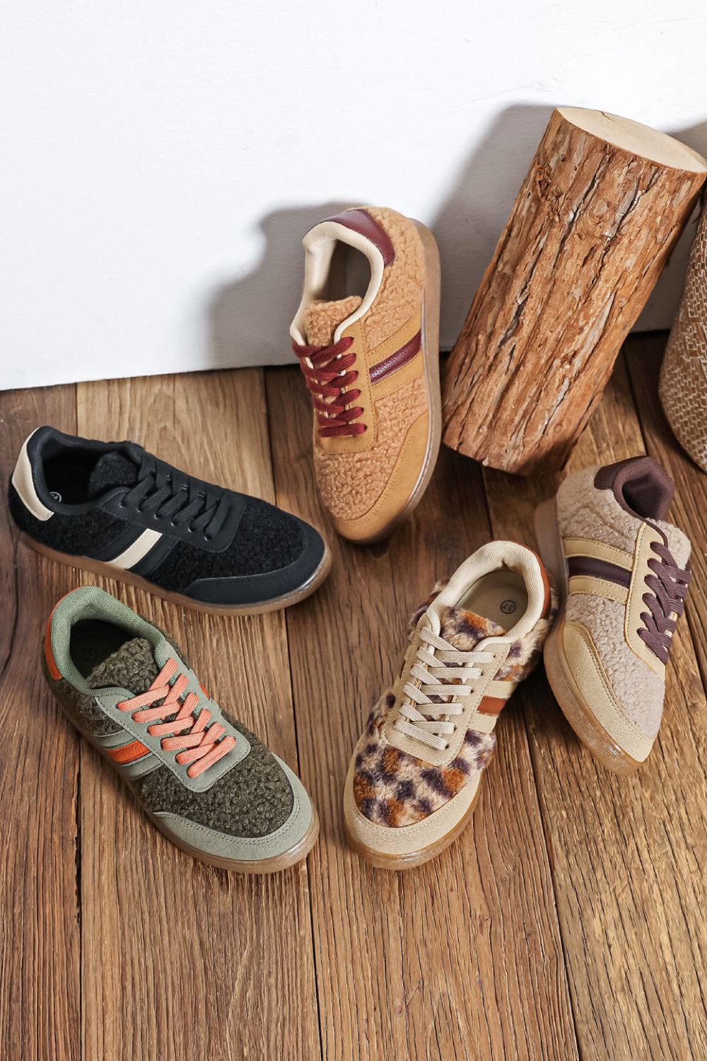 Women's Wholesale Camel Teddy Faux Fur Flat Trainers