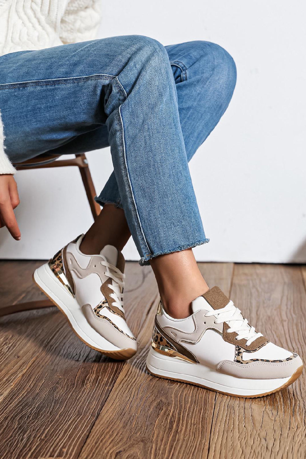Women's Chunky Platform Lace Up Designer Trainers in Khaki