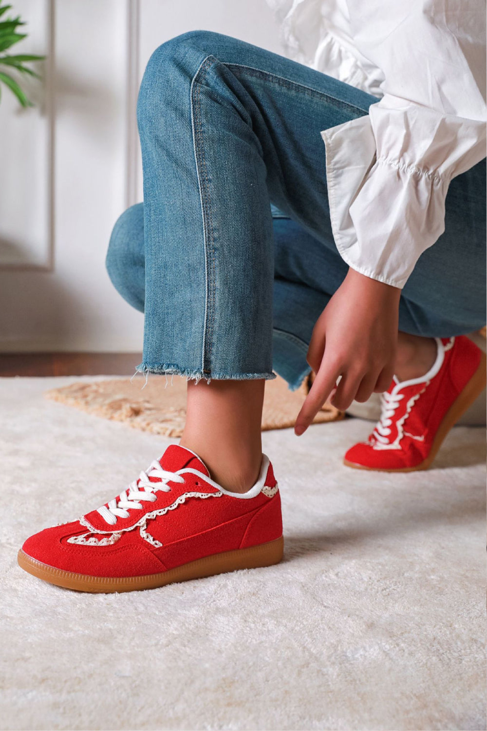 Red Suede Crochet Gum Sole Trainers