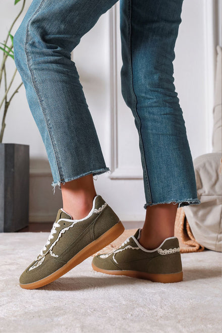 Green Suede Crochet Gum Sole Trainers