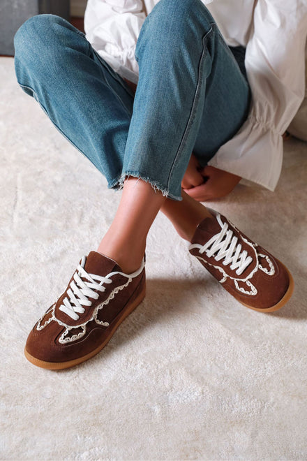 Brown Suede Crochet Gum Sole Trainers