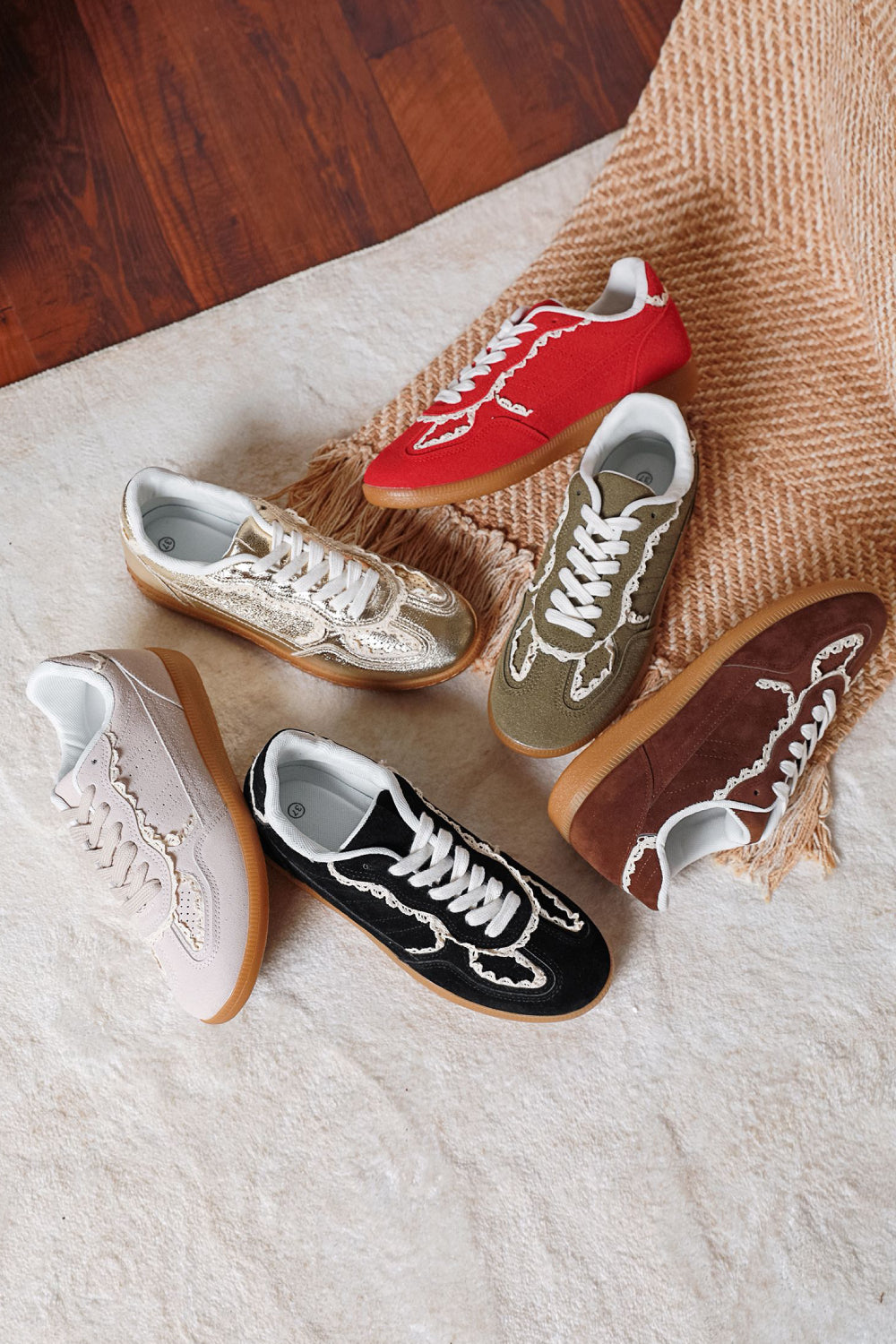 Red Suede Crochet Gum Sole Trainers