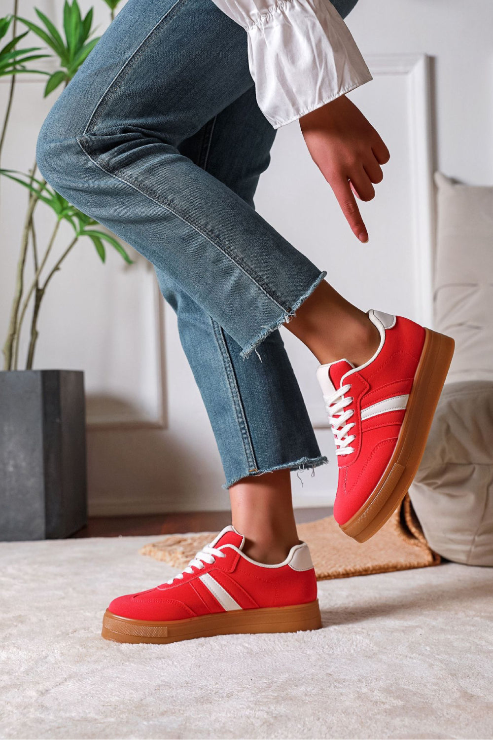 Red Platform Gum Sole Trainers