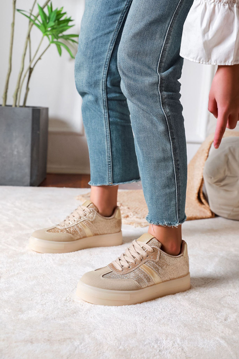 Gold Platform Gum Sole Trainers