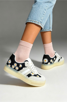 Women's Floral Daisy Print Trainers In Black