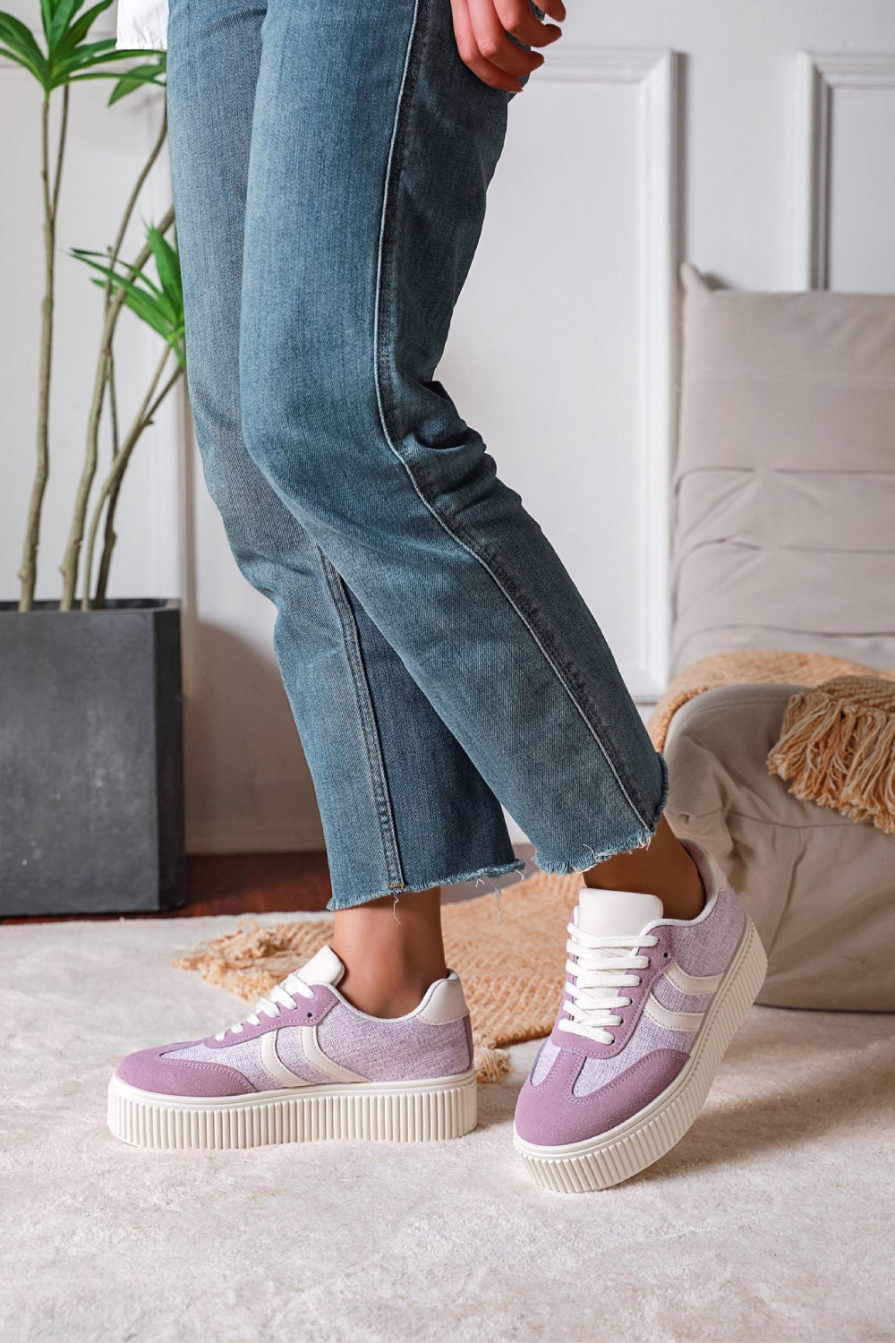 Chunky Sole Purple & White Contrast Platform Trainers