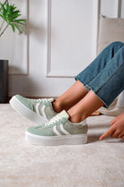 Chunky Sole Green & White Contrast Platform Trainers