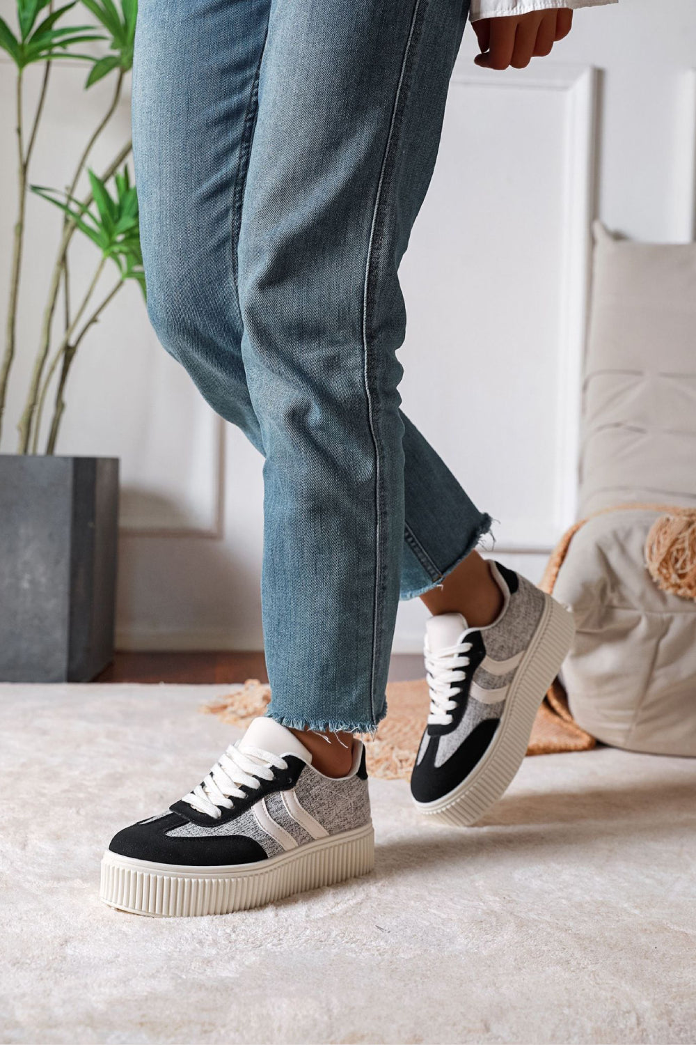 Chunky Sole Black & Grey Contrast Platform Trainers