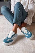 Chunky Sole Blue & White Contrast Platform Trainers