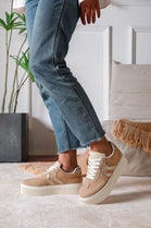 Chunky Sole Taupe & Gold Contrast Platform Trainers