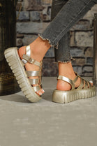 GOLD CHUNKY PLATFORM CAGE LOOK STRAPPY SUMMER SANDAL