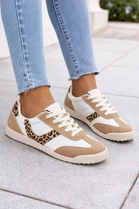 Khaki Leopard Panel Classic Lace Up Retro Runner Trainers