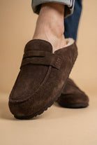 Women's Faux Suede Fur-Lined Mule Loafers - Brown