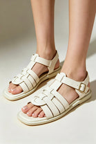 Cream Faux Leather Fisherman Sandals With Gold Buckle Strap