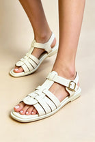 Cream Faux Leather Fisherman Sandals With Gold Buckle Strap
