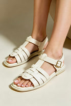 Cream Faux Leather Fisherman Sandals With Gold Buckle Strap