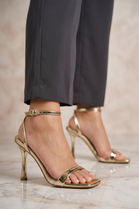 Minimalist Metallic Gold Strappy High‑Heel Sandals