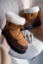 Chestnut Chunky Ankle Snow Winter Biker Boots with Lace Detail