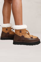 Chestnut Chunky Ankle Snow Winter Biker Boots with Lace Detail