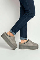 GREY FLUFFY PLATFORM SLIPPERS FAUX FUR LINED ANKLE BOOTS