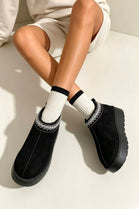 Black Suede Aztec Faux Fur Platform Slipper Boots