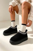 Black Suede Aztec Faux Fur Platform Slipper Boots