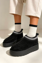 Black Suede Aztec Faux Fur Platform Slipper Boots