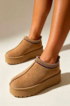 Camel Suede Aztec Faux Fur Platform Slipper Boots