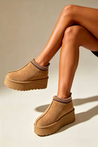 Camel Suede Aztec Faux Fur Platform Slipper Boots