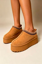 Chestnut Suede Aztec Faux Fur Platform Slipper Boots