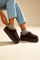 Brown Suede Aztec Faux Fur Platform Slipper Boots