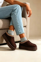 Brown Suede Aztec Faux Fur Platform Slipper Boots