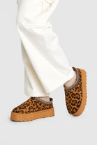 LEOPARD FLUFFY PLATFORM SLIPPERS FAUX FUR LINED ANKLE BOOTS