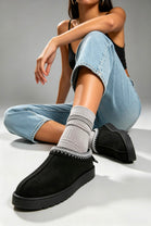 Black Suede Aztec Faux Fur Embroidered Slipper Boots