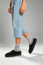 Black Suede Aztec Faux Fur Embroidered Slipper Boots