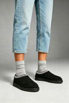 Black Suede Aztec Faux Fur Embroidered Slipper Boots