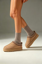 Camel Suede Aztec Faux Fur Embroidered Slipper Boots