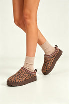 Dark Brown Leopard Suede Aztec Faux Fur Embroidered Slipper Boots