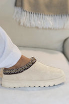 CREAM FAUX SUEDE EMBROIDERED AZTEC COZY SLIPPER BOOTS
