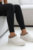 CREAM FAUX SUEDE EMBROIDED AZTEC DETAIL COZY FLUFFY SLIPPERS BOOTS BOOTIES
